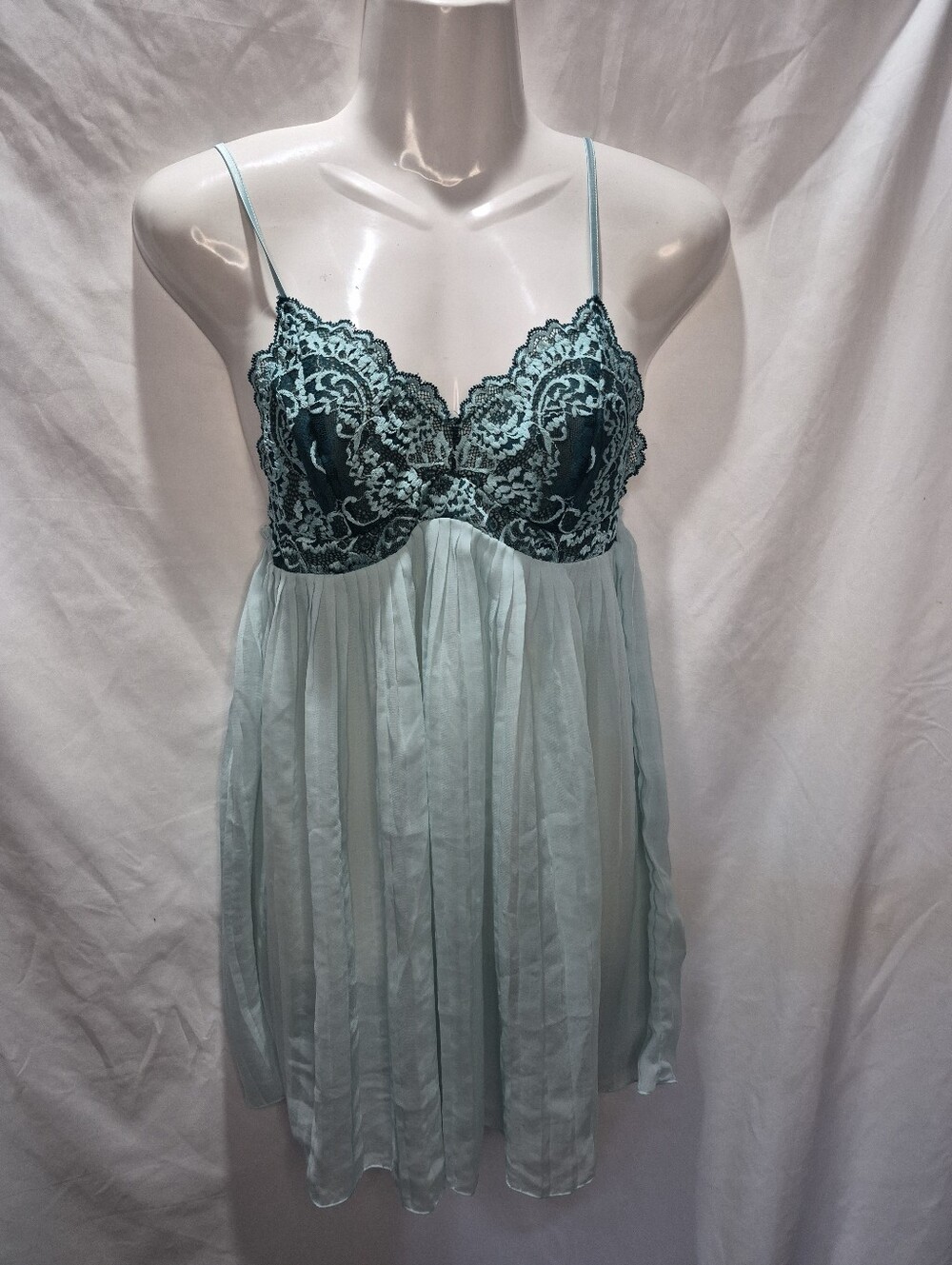 Y2K Aqua Lace Babydoll Mini Slip Dress Fairy Coquette Soma S